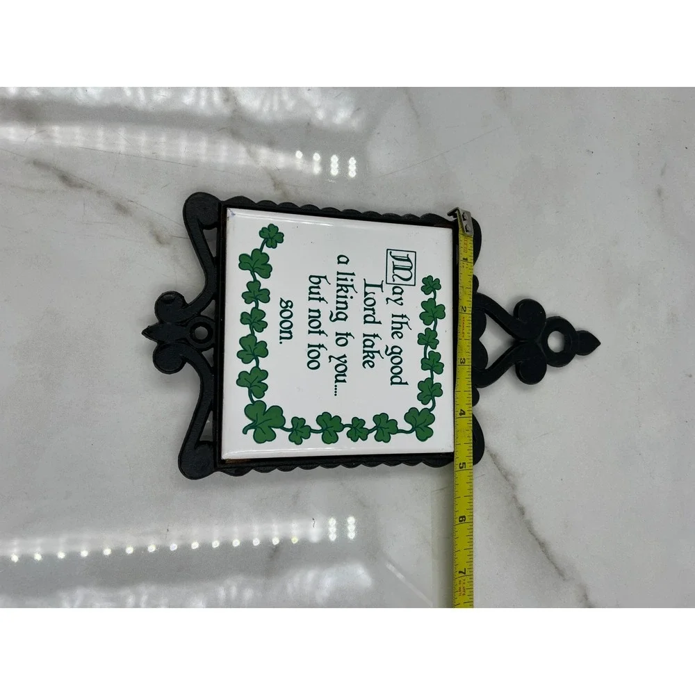 Vintage Papel Irish Blessing Trivet Wall Plaque Cast Iron Shamrock Tile 9x6